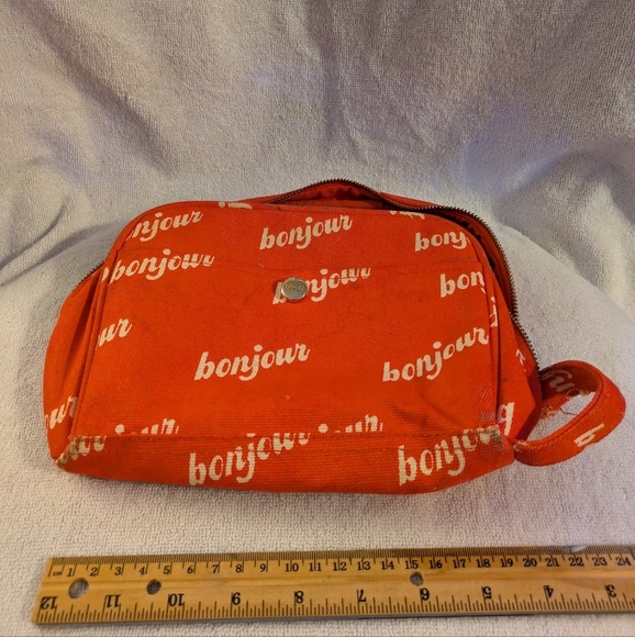 Orange Bonjour Print Pouch - Picture 1 of 10